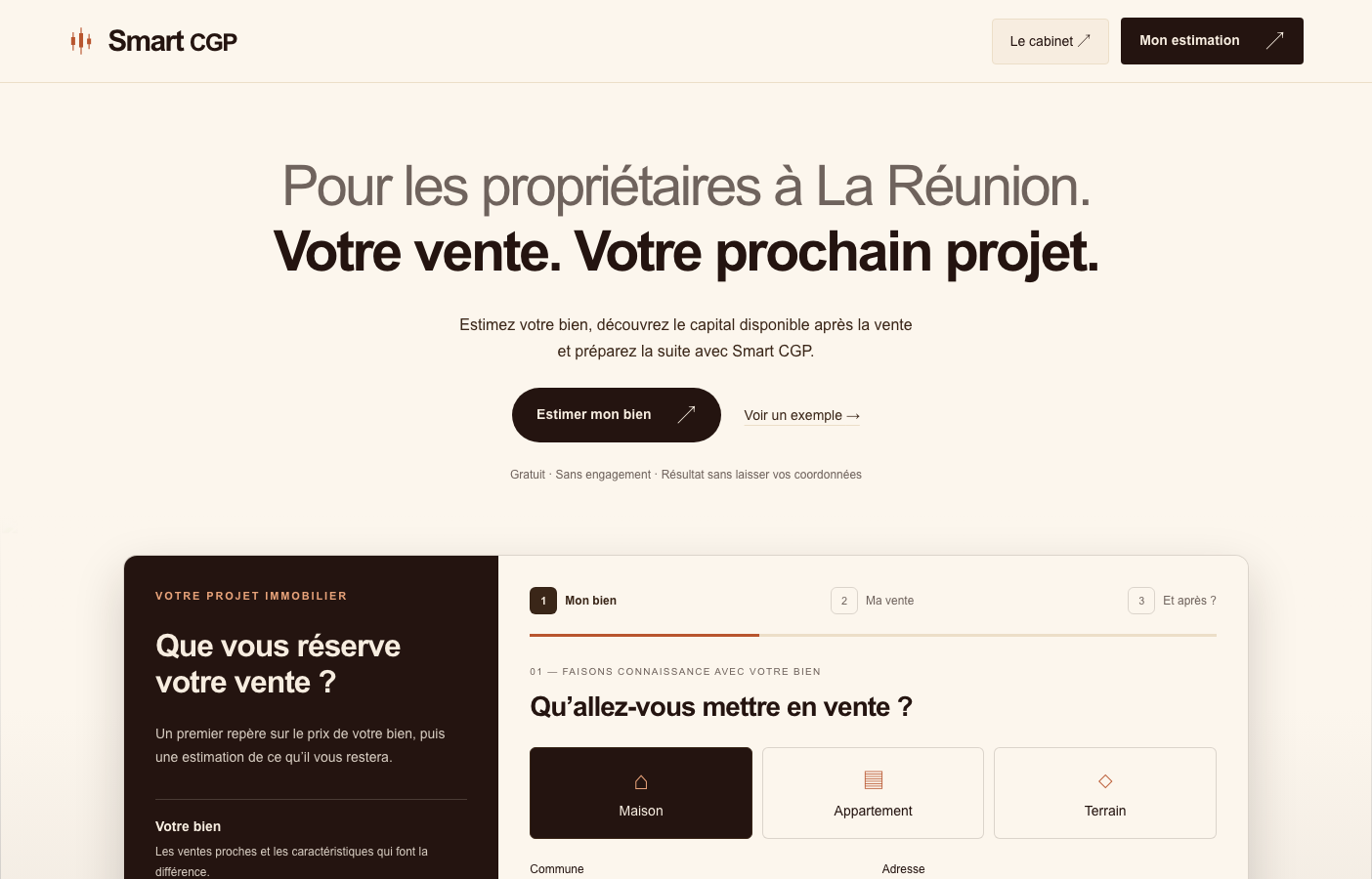 Aperçu de la page d’accueil Netvendeur et de son simulateur immobilier